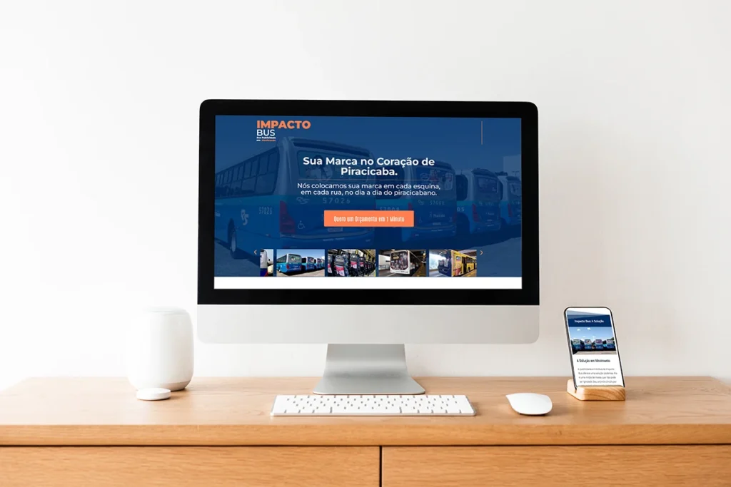 Mockup da Landing Page de alta Conversão da Impacto Bus representante da Publicidade em ônibus em Piracicaba